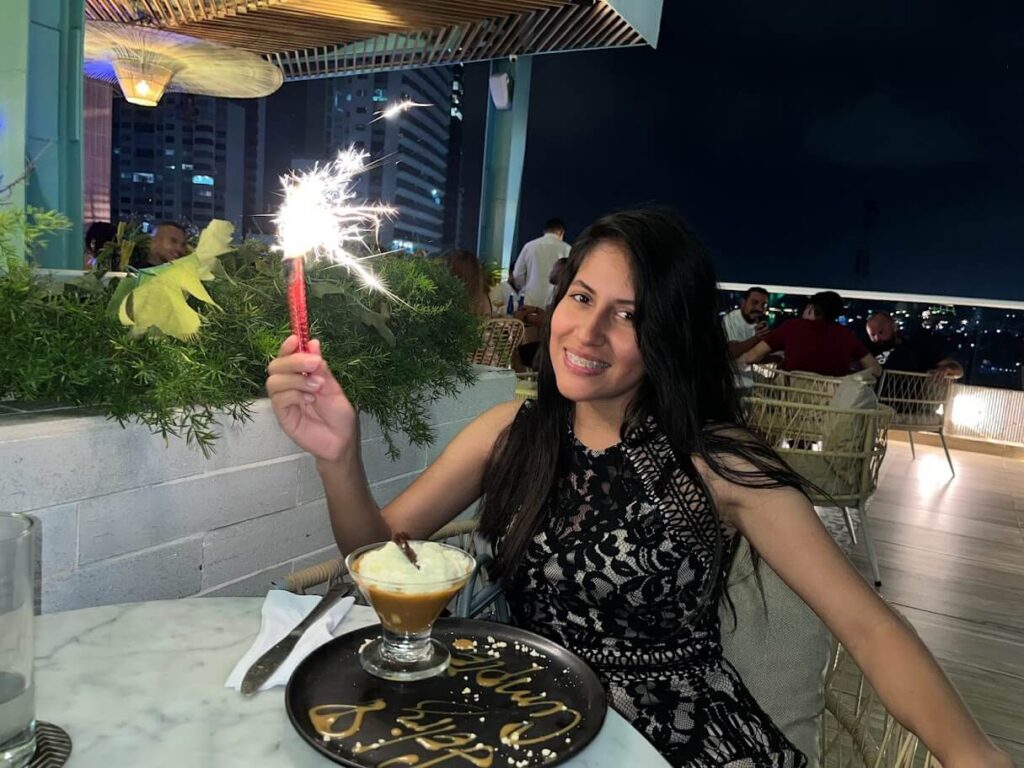 Roxeus celebrating her birthday on a rooftop restaurant in Bocagrande, Cartagena.