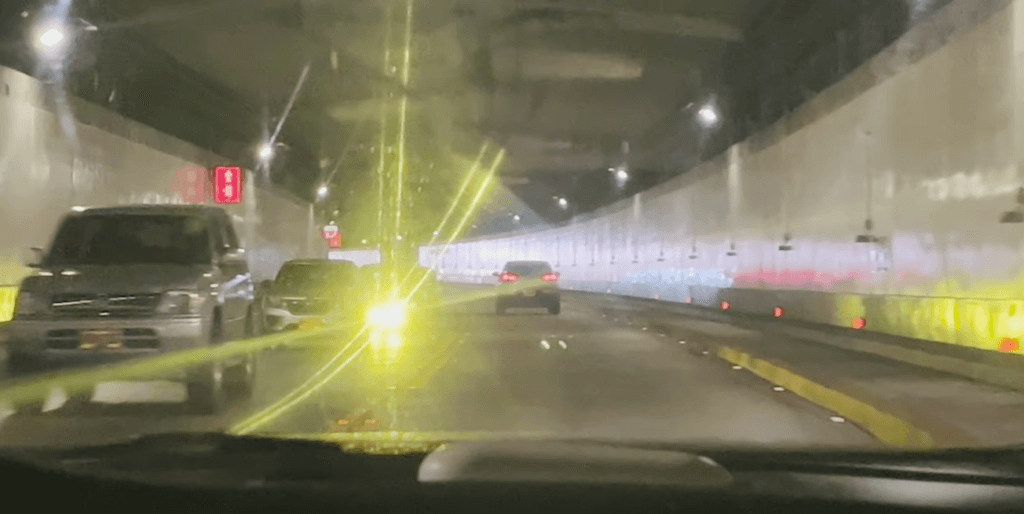 Driving through the tunnel from the airport to Medellín, Colombia.