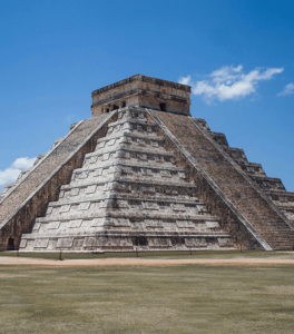 Mayan Pyramid at Chichen Itza under a clear blue sky