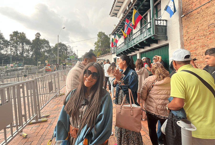 Roxeus waiting in line to board the cableway car towards Monserrate in Bogota, Colombia.