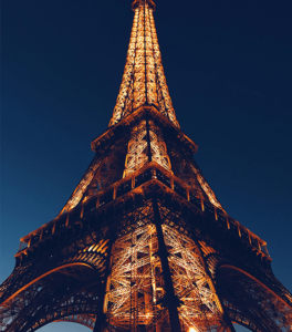 Eiffel Tower illuminated at night in Paris